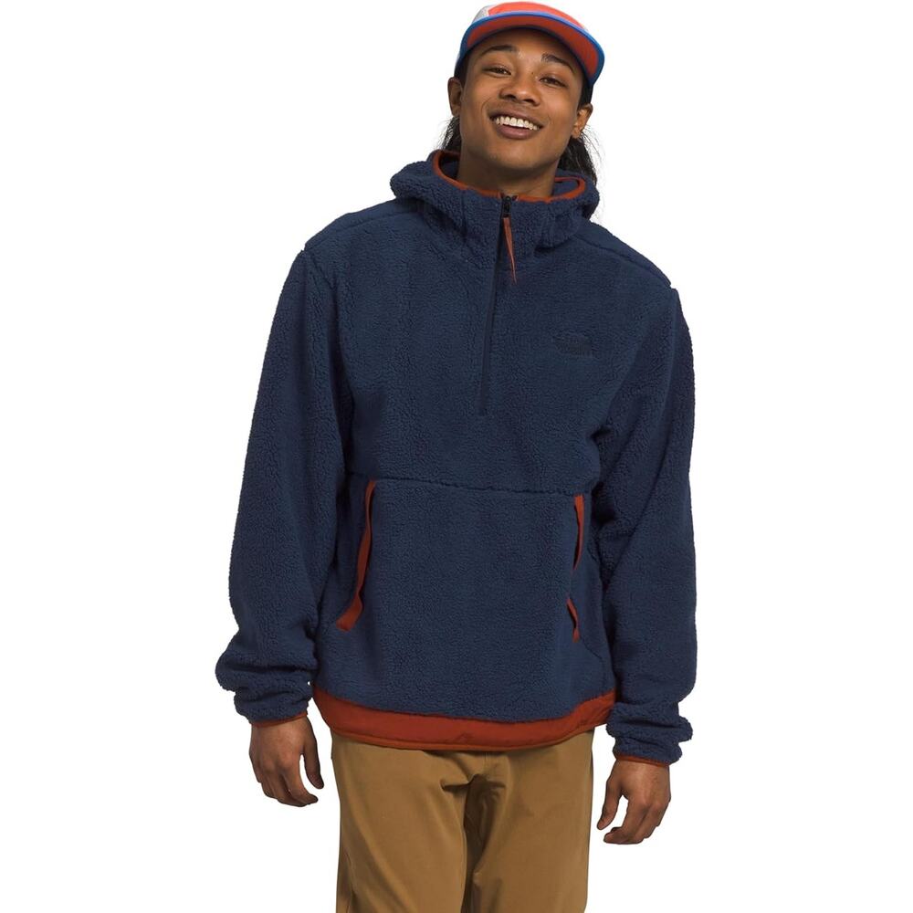 NWT The North Face Mens Campshire Fleece Hoodie Summit Navy/Brandy Brown-Size LG